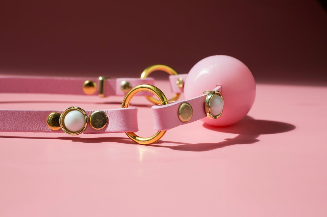 Pink & Pearled Ball Gag Harness